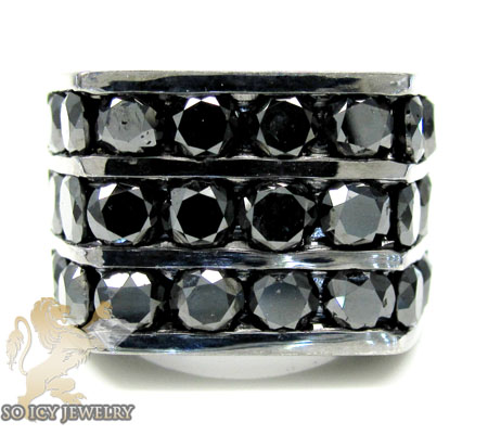 14k black gold 3 row black diamond fashion mens ring 6.00ct