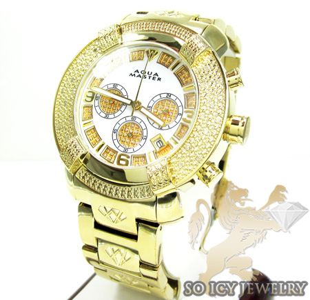Mens aqua master genuine diamond yellow ornament watch 0.20ct - Image 1