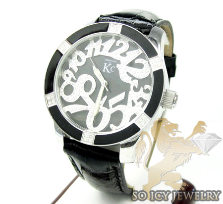 Techno com kc diamond black enamel white stainless steel watch 0.50ct