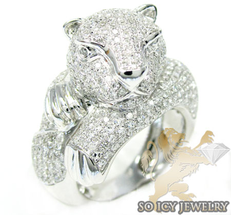 Ladies 14k white gold round diamond tiger ring 2.25ct - Image 1
