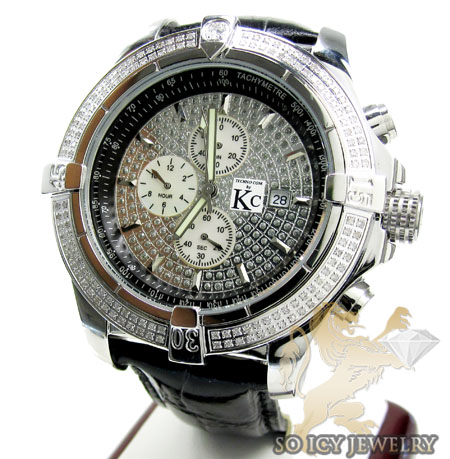 Mens techno com by kc diamond big bezel watch 2.00ct