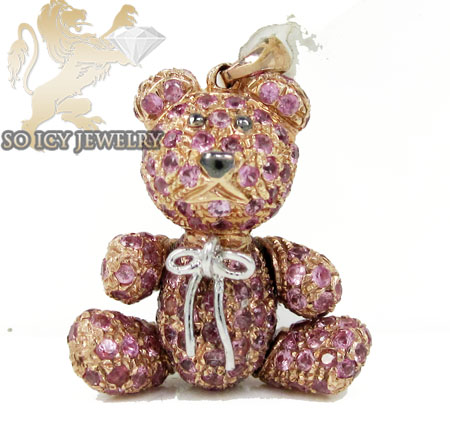 Ladies 14k rose gold pink sapphire teddy bear pendant 2.75ct