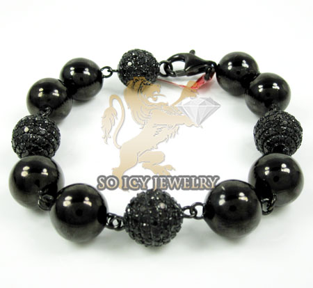Black sterling silver black diamond macramé smooth bead rope bracelet 9.05ct