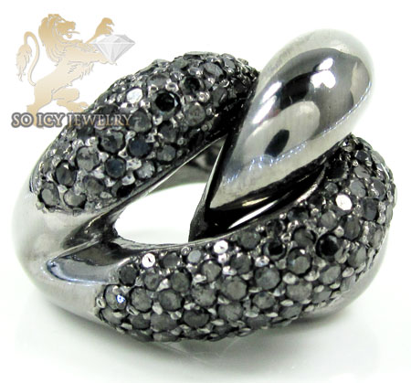 Ladies 14k black gold round black diamond swirl ring 3.00ct