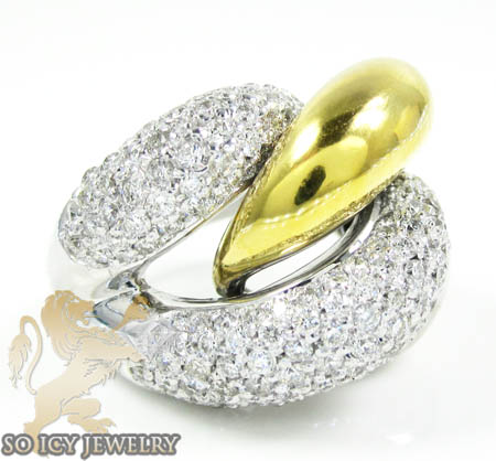 Ladies 14k two tone gold round diamond fashion ring 2.00ct