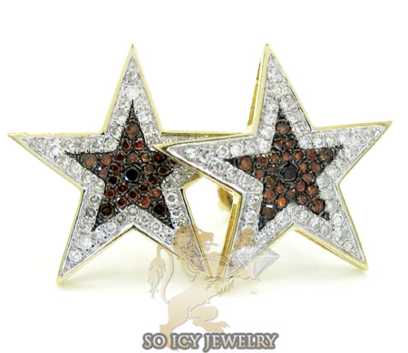 10k yellow gold red diamond star earrings 0.70ct - Image 1