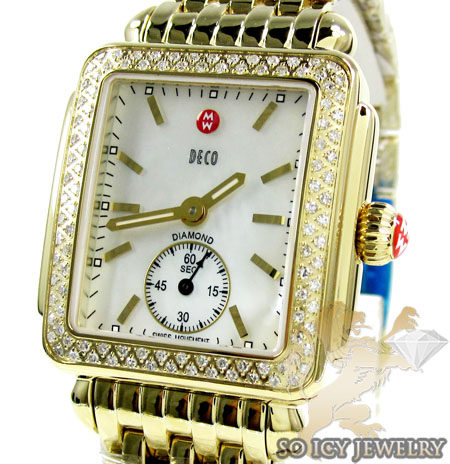 Ladies michele deco diamond yellow stainless steel watch 0.60ct