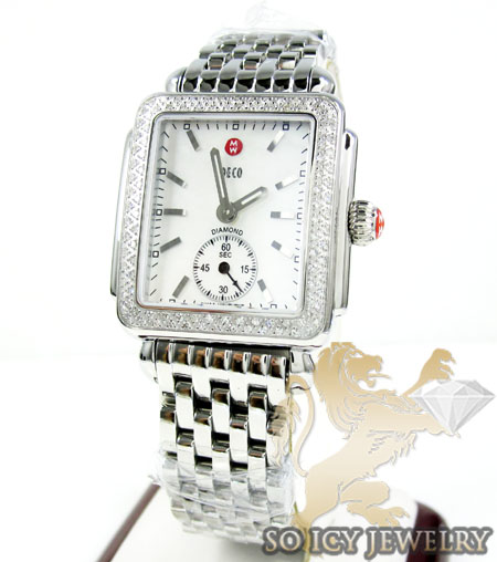 Ladies michele deco diamond white stainless steel watch 0.60ct - Image 1