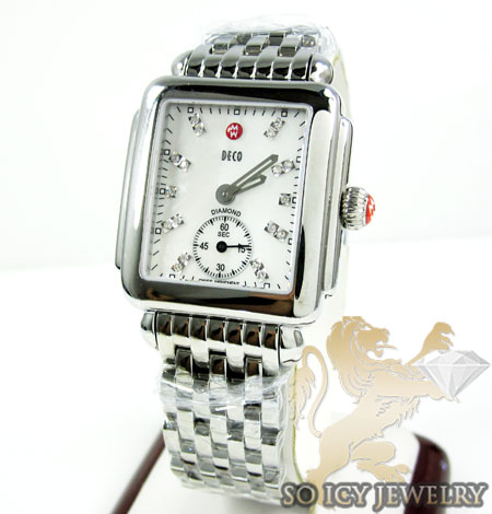 Ladies michele deco 16 white stainless steel watch 0.05ct