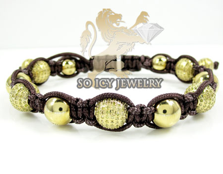 10k gold diamond macrame smooth bead brown rope bracelet 6.86ct - Image 1