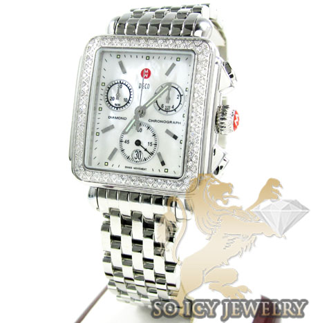 Ladies michele deco diamond white stainless steel watch 0.60ct - Image 1