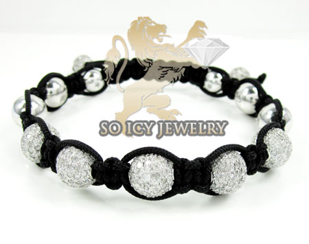 10k white gold diamond macrame smooth bead rope bracelet 6.88ct