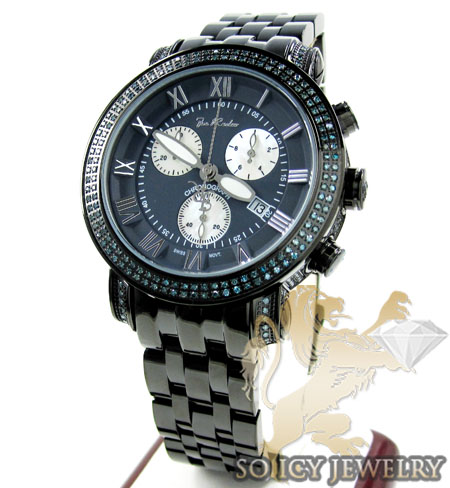 Mens joe rodeo black stainless steel classic blue diamond watch 3.50ct jcl111