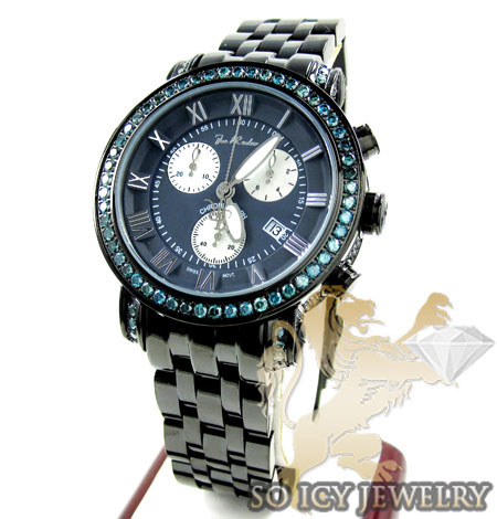 Mens joe rodeo black stainless steel classic blue diamond watch 5.50ct jcl110