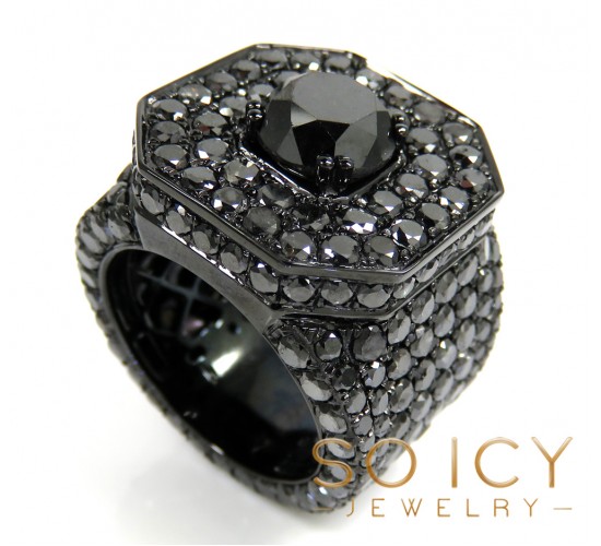 Mens 10k black gold black diamond xl ring 19.60ct