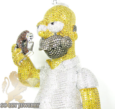 10k white gold multi colored diamond cartoon pendant 26.02ct - Image 1