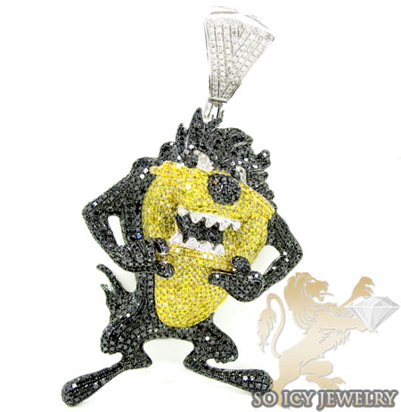 Taz mania devil 10k white gold diamond pendant 7.50ct