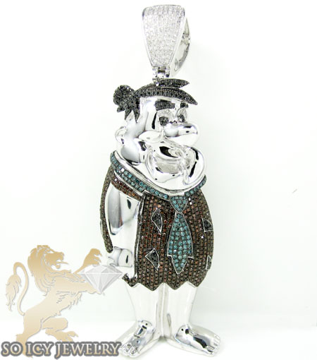 Fred flintstone 10k white gold diamond pendant 4.50ct