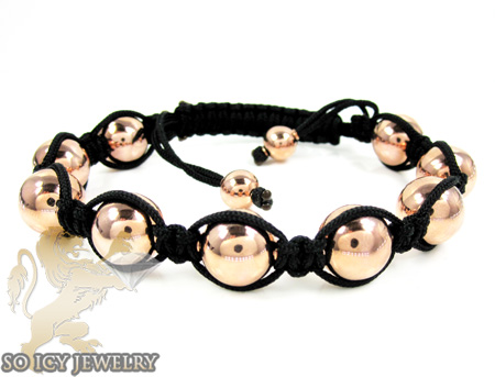 Rose sterling silver macramé smooth bead rope bracelet