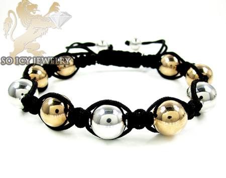 Rose & white sterling silver macramé smooth bead rope bracelet