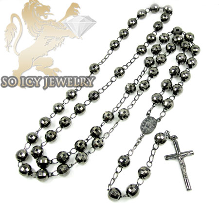 Black sterling silver rosary chain necklace 36 inches 8.8mm