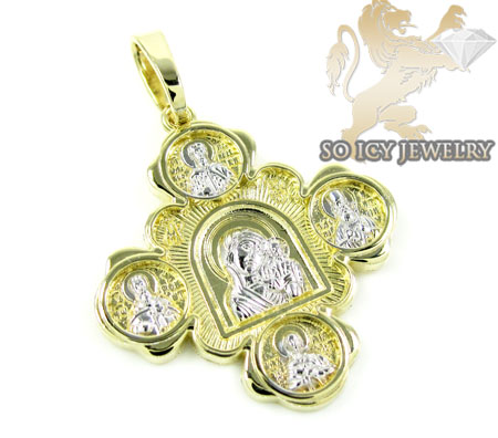 14k yellow gold fancy virgin mary cross