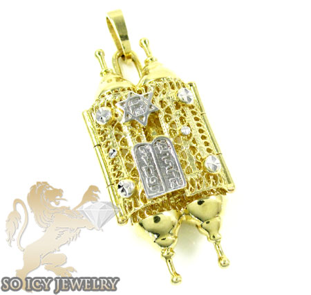 14k two tone jewish torah pendant