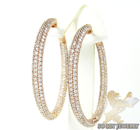 .925 rose sterling silver round cz hoops 3.00ct