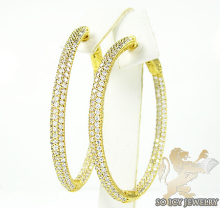 .925 yellow sterling silver round cz hoops 3.00ct
