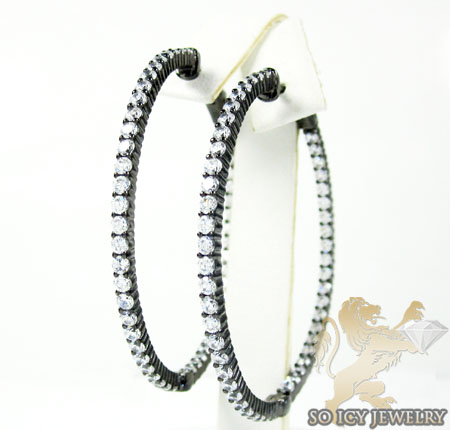 .925 black sterling silver round black cz hoops 3.50ct
