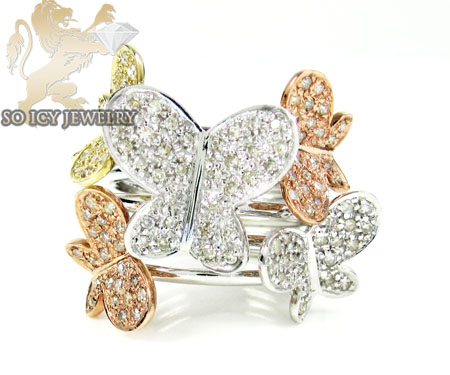 Ladies 10k three tone gold diamond butterfly ring 0.80ct - Image 1