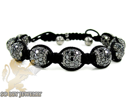 10k black gold black & white diamond macramé smooth bead rope bracelet 15.17ct