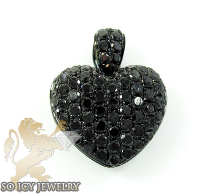 14k black gold black diamond heart pendant 1.10ct