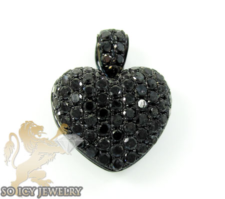 14k black gold black diamond heart pendant 1.10ct - Image 1