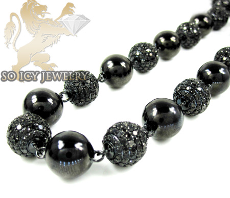 14k black gold round black diamond bead ball chain 44.50ct - Image 1