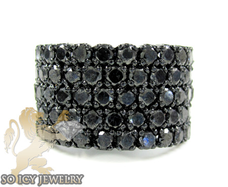 Mens black sterling silver black diamond cluster ring 6.00ct