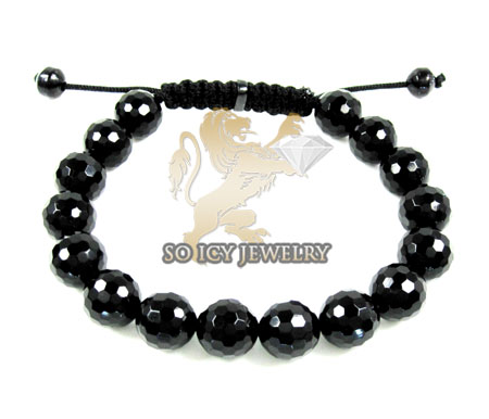 Macramé black onyx faceted bead pink rope bracelet
