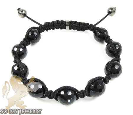 Macramé black onyx faceted bead rope bracelet - Image 1
