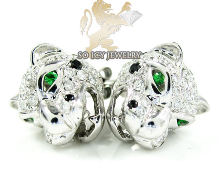 14k white gold diamond tiger earrings 1.55ct
