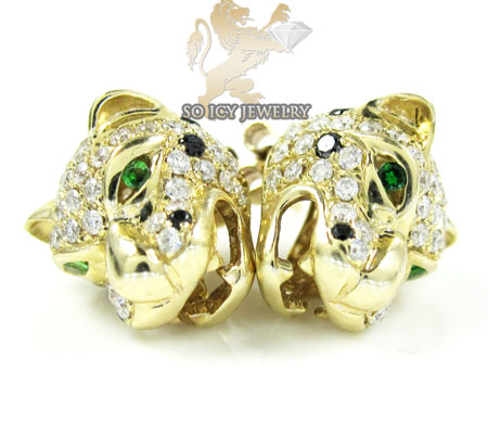 14k yellow gold diamond tiger earrings 1.55ct