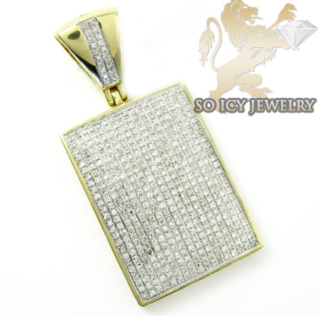 10k yellow gold round diamond dog tag pendant 1.05ct - Image 1