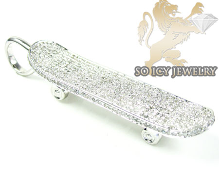 10k white gold round diamond skate board pendant 2.15ct