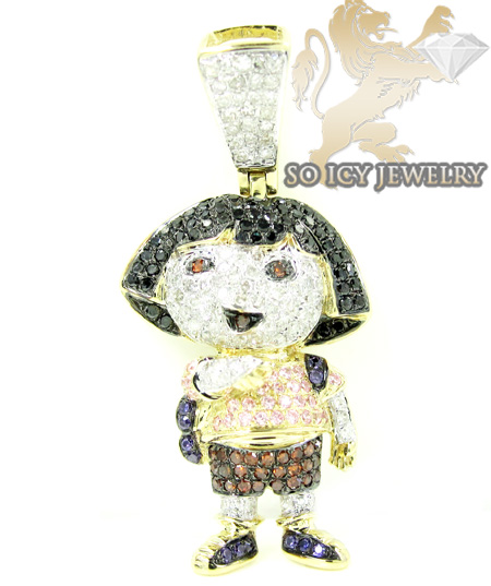 10k yellow gold multi color diamond dora the explorer pendant 1.75ct