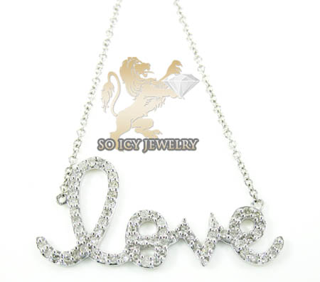 14k white gold diamond love pendant chain  0.40ct