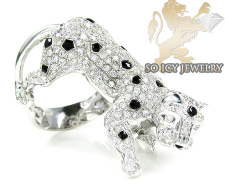 14k white gold white diamond panther ring 2.75ct