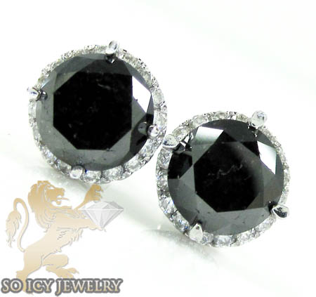 14k white gold black cluster round diamond earrings 3.90ct