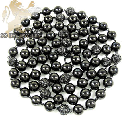 10k black gold round black diamond bead ball chain 9.75ct