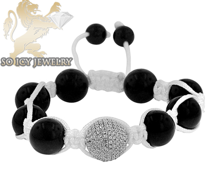 Two tone sterling silver cz macramé smooth bead rope bracelet 1.50ct