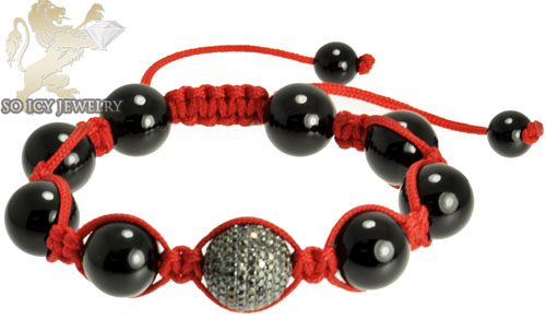 Black sterling silver black cz macramé bead red rope bracelet 1.50ct
