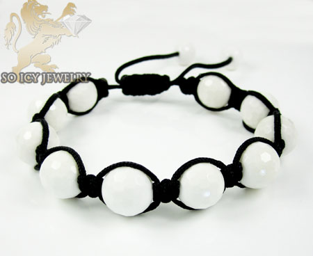 Macramé black white onyx faceted bead rope bracelet